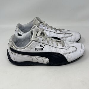 Puma Speedcat Shield Shoes Mens 8 White Black Leather Hipster Sneakers Trainers